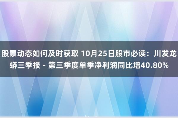 股票动态如何及时获取 10月25日股市必读：川发龙蟒三季报 - 第三季度单季净利润同比增40.80%