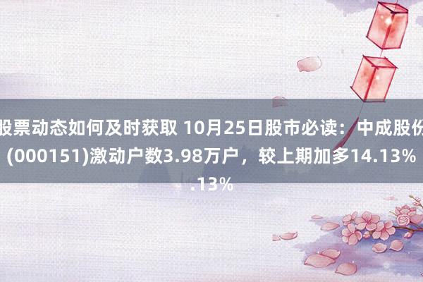 股票动态如何及时获取 10月25日股市必读：中成股份(000151)激动户数3.98万户，较上期加多14.13%