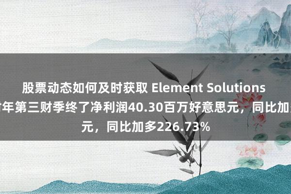 股票动态如何及时获取 Element Solutions Inc.2024财年第三财季终了净利润40.30百万好意思元，同比加多226.73%