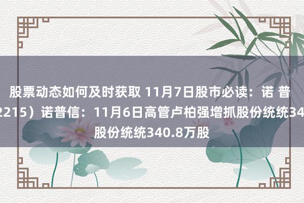 股票动态如何及时获取 11月7日股市必读：诺 普 信（002215）诺普信：11月6日高管卢柏强增抓股份统统340.8万股