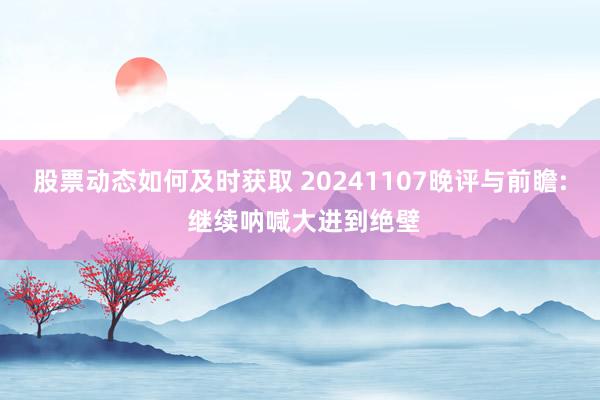 股票动态如何及时获取 20241107晚评与前瞻: 继续呐喊大进到绝壁