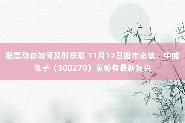 股票动态如何及时获取 11月12日股市必读：中威电子（300270）董秘有最新复兴