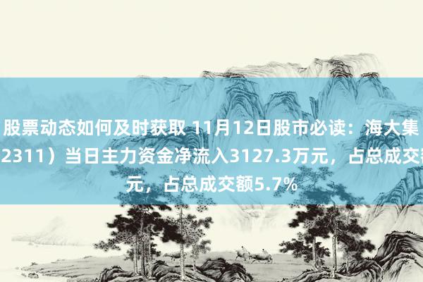 股票动态如何及时获取 11月12日股市必读：海大集团（002311）当日主力资金净流入3127.3万元，占总成交额5.7%