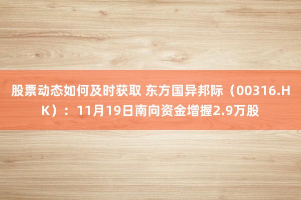 股票动态如何及时获取 东方国异邦际（00316.HK）：11月19日南向资金增握2.9万股