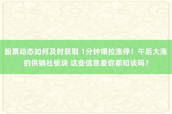 股票动态如何及时获取 1分钟爆拉涨停！午后大涨的供销社板块 这些信息差你都知谈吗？