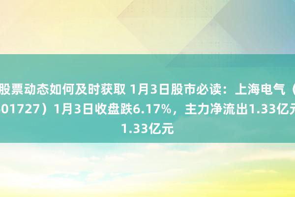 股票动态如何及时获取 1月3日股市必读：上海电气（601727）1月3日收盘跌6.17%，主力净流出1.33亿元