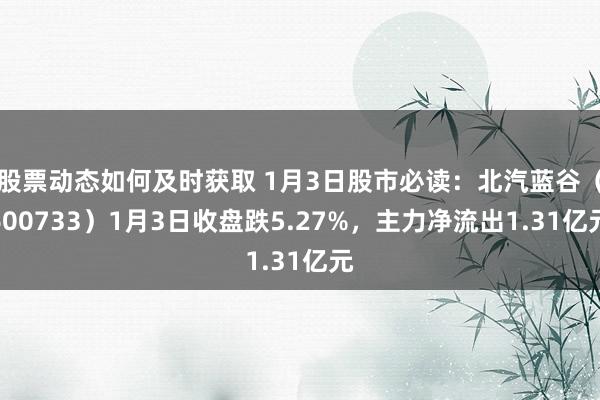 股票动态如何及时获取 1月3日股市必读：北汽蓝谷（600733）1月3日收盘跌5.27%，主力净流出1.31亿元