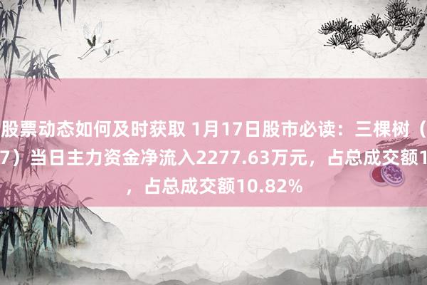 股票动态如何及时获取 1月17日股市必读：三棵树（603737）当日主力资金净流入2277.63万元，占总成交额10.82%