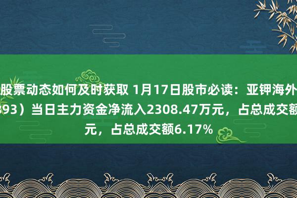 股票动态如何及时获取 1月17日股市必读：亚钾海外（000893）当日主力资金净流入2308.47万元，占总成交额6.17%