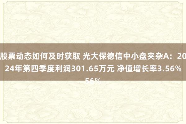 股票动态如何及时获取 光大保德信中小盘夹杂A：2024年第四季度利润301.65万元 净值增长率3.56%