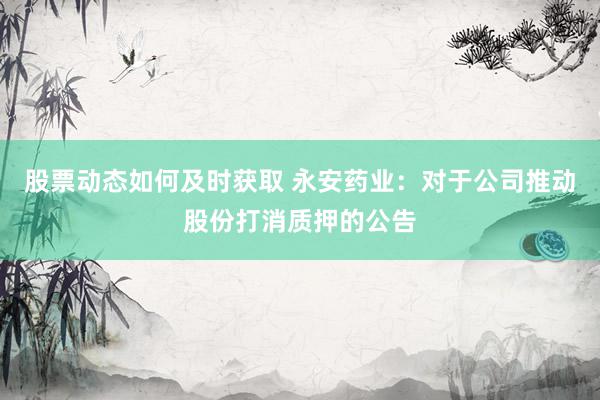 股票动态如何及时获取 永安药业：对于公司推动股份打消质押的公告