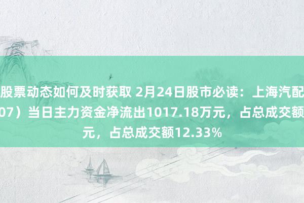 股票动态如何及时获取 2月24日股市必读：上海汽配（603107）当日主力资金净流出1017.18万元，占总成交额12.33%