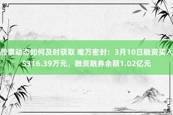 股票动态如何及时获取 唯万密封：3月10日融资买入5316.39万元，融资融券余额1.02亿元